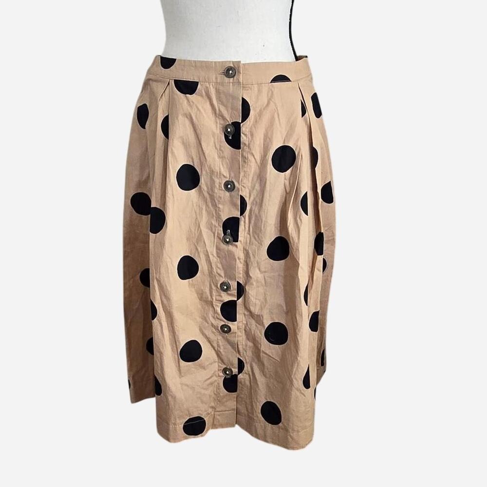 Who what wear black polka dot tan skirt
